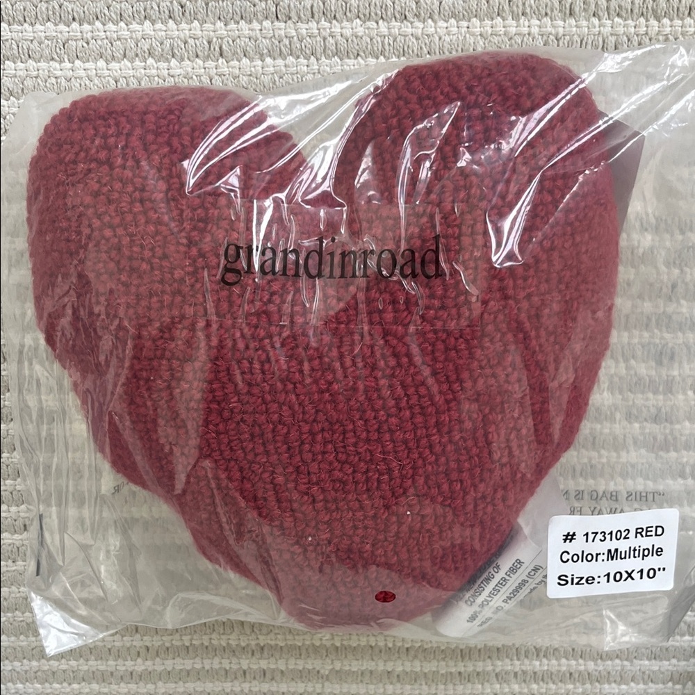 New Grandin Road Red Heart Pillow Mini Small Love Peking Hand Hooked Wool Gift